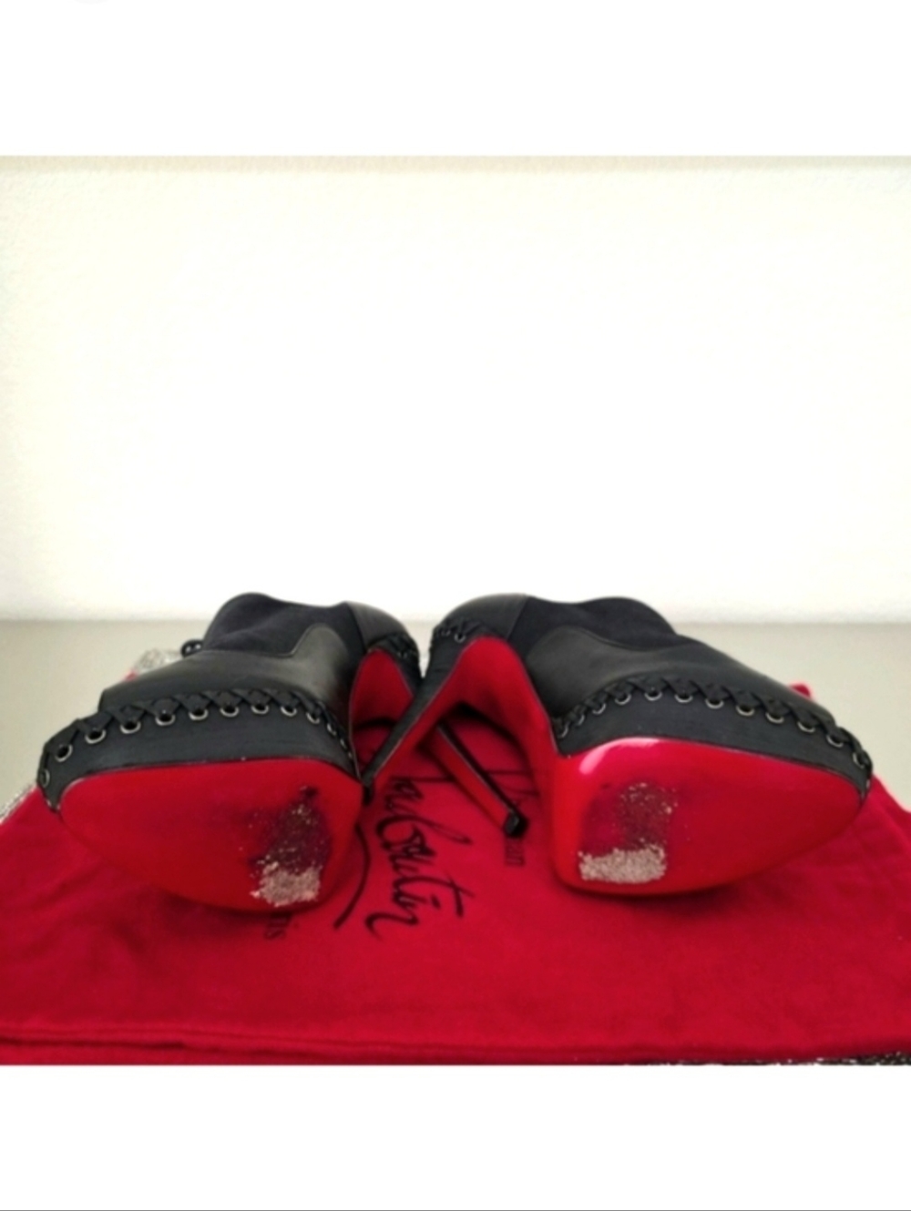 Christian Louboutin Black Leather lace up Peep-toe Ankle Booties EU 38.5 / US 8 - Picture 8 of 10